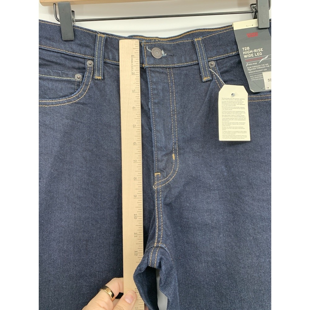 Levis Wide Leg Jeans Womens 31 Blue 728 High Rise Wide Leg Dark Wash Denim NEW - Picture 7 of 10